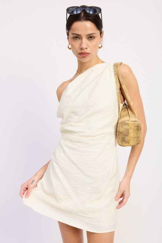 OFF SHOULDER WRAPPED MINI DRESS