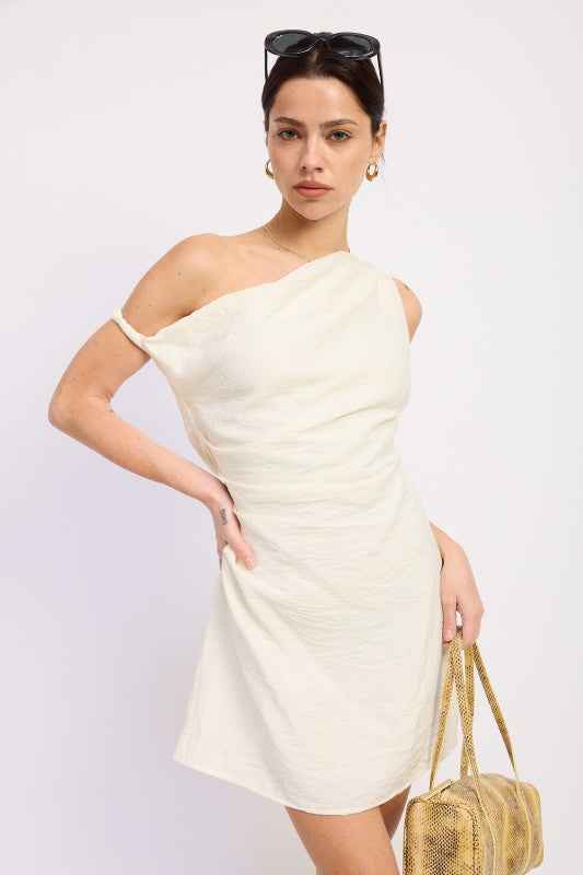 OFF SHOULDER WRAPPED MINI DRESS