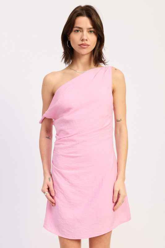 OFF SHOULDER WRAPPED MINI DRESS