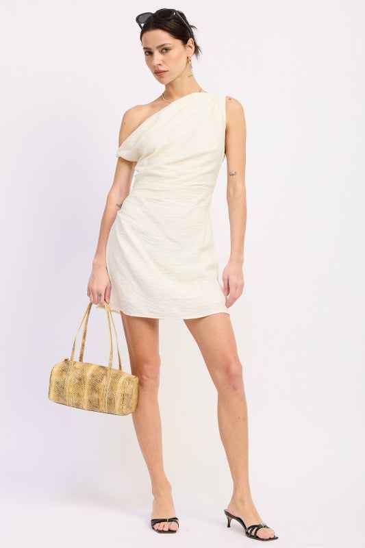 OFF SHOULDER WRAPPED MINI DRESS