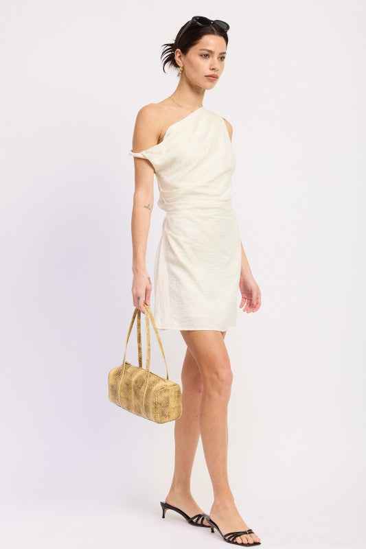 OFF SHOULDER WRAPPED MINI DRESS