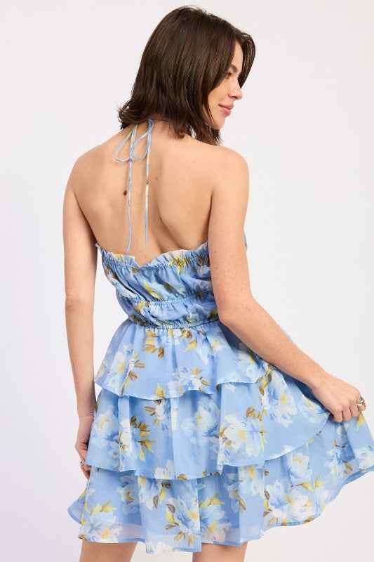 OFF SHOULDER TIERED MINI FLORAL DRESS