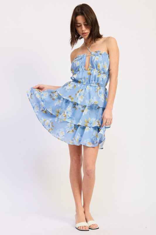 OFF SHOULDER TIERED MINI FLORAL DRESS