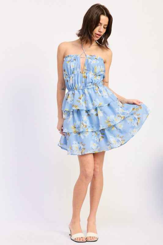 OFF SHOULDER TIERED MINI FLORAL DRESS