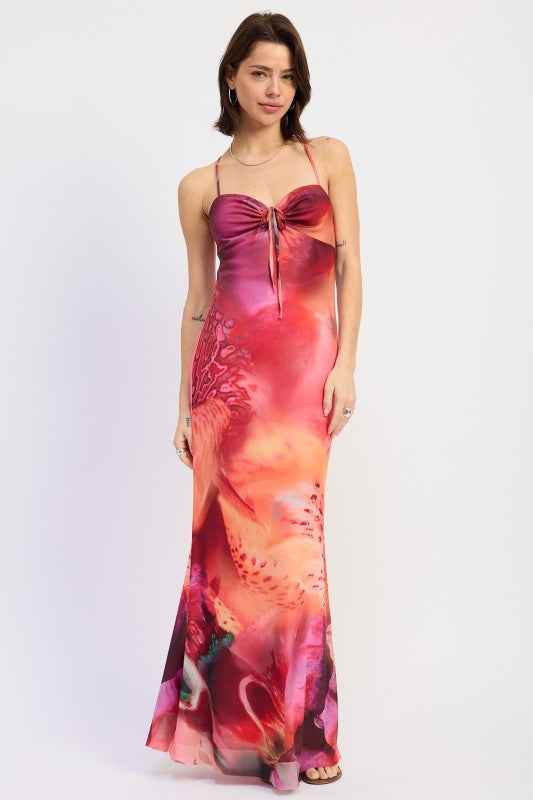 HALTER CROSS BACK MAXI DRESS