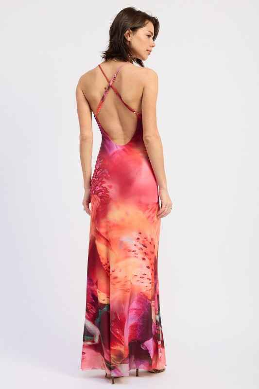 HALTER CROSS BACK MAXI DRESS
