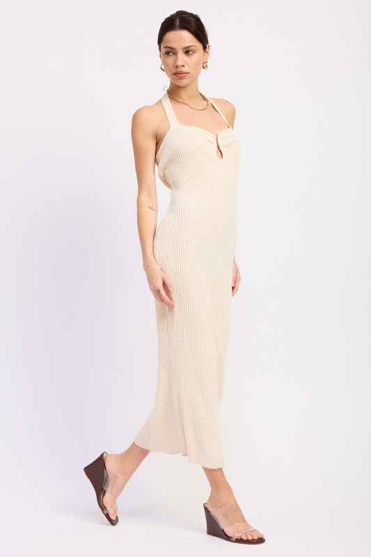 HALTER NECK BODYCON MIDI DRESS WITH OPEN BACK