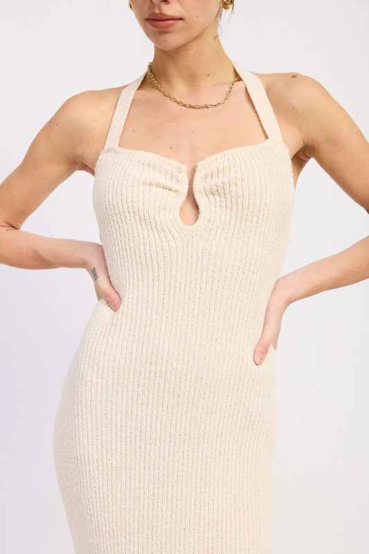 HALTER NECK BODYCON MIDI DRESS WITH OPEN BACK