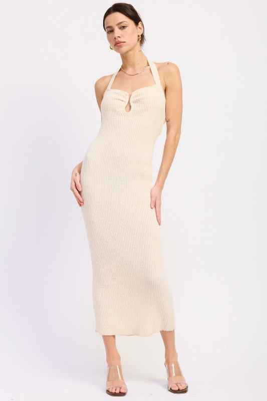 HALTER NECK BODYCON MIDI DRESS WITH OPEN BACK