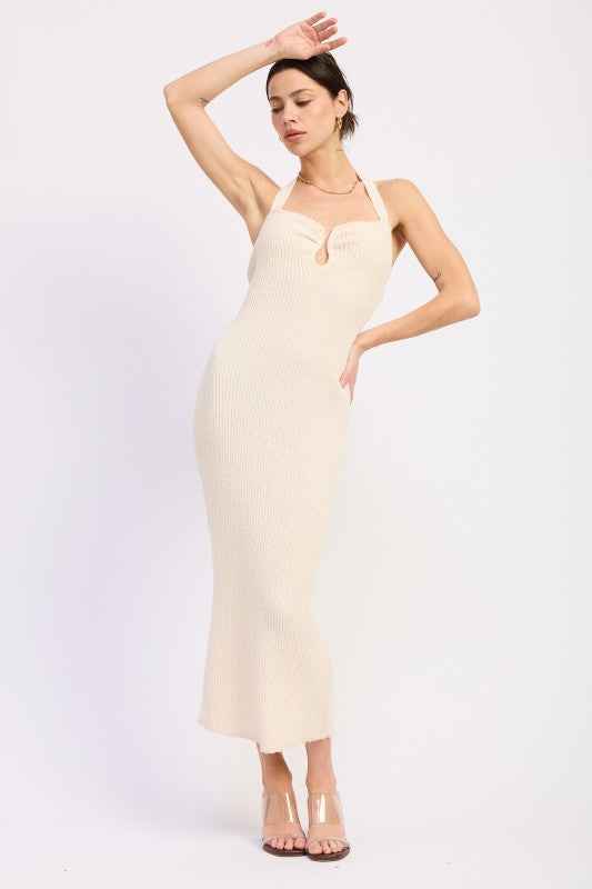 HALTER NECK BODYCON MIDI DRESS WITH OPEN BACK