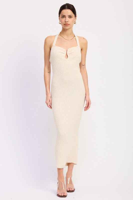 HALTER NECK BODYCON MIDI DRESS WITH OPEN BACK