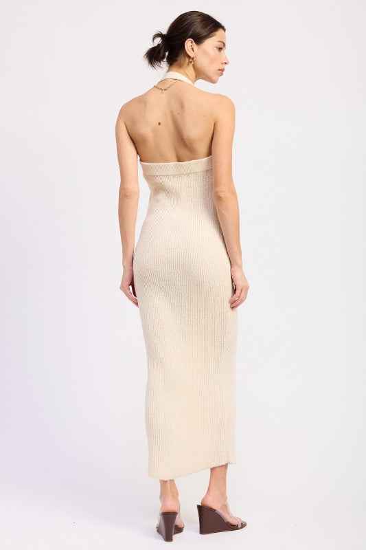 HALTER NECK BODYCON MIDI DRESS WITH OPEN BACK