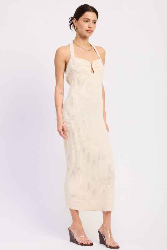 HALTER NECK BODYCON MIDI DRESS WITH OPEN BACK