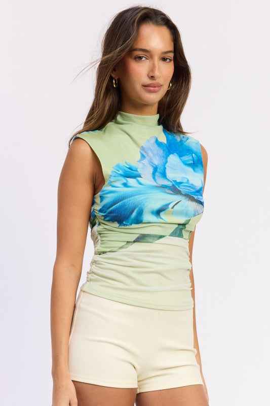 DROP SHOULDER MESH TOP