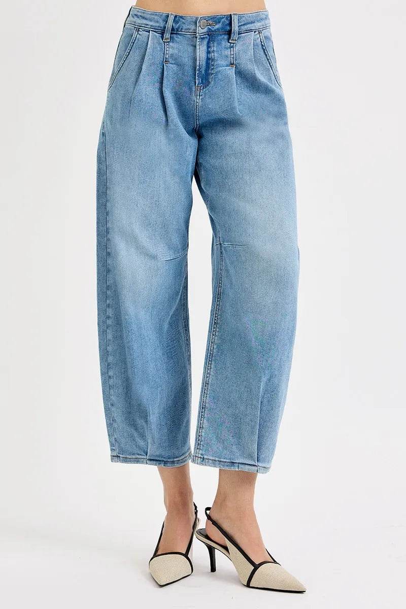 RISEN Plus Size Wide Leg Crop Jeans - Full Size Mid Rise Fit - Akana Style