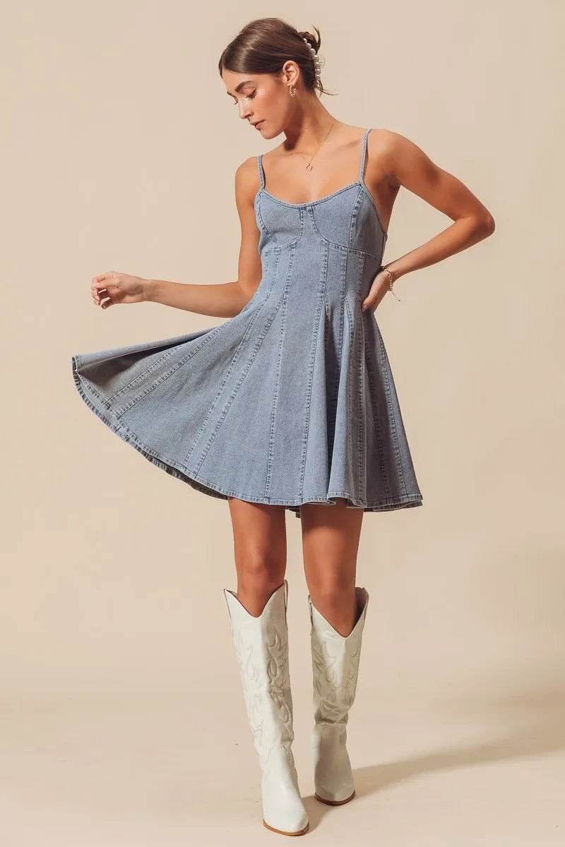Line Fit Flare Denim Dress for Effortless Style and Fashion - Akana Style