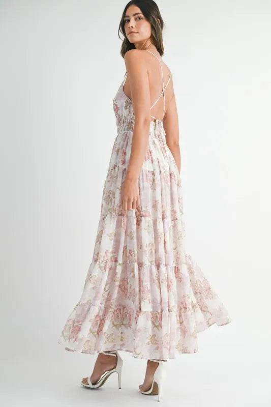 Floral Print Maxi Dress with Tiered Cami Design - Akana Style