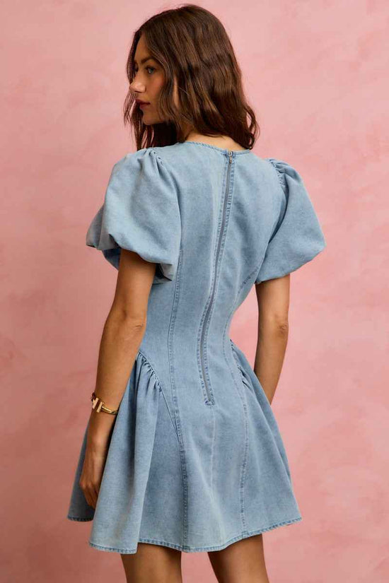 Bubble Sleeves Denim Fit And Flare Mini Dress