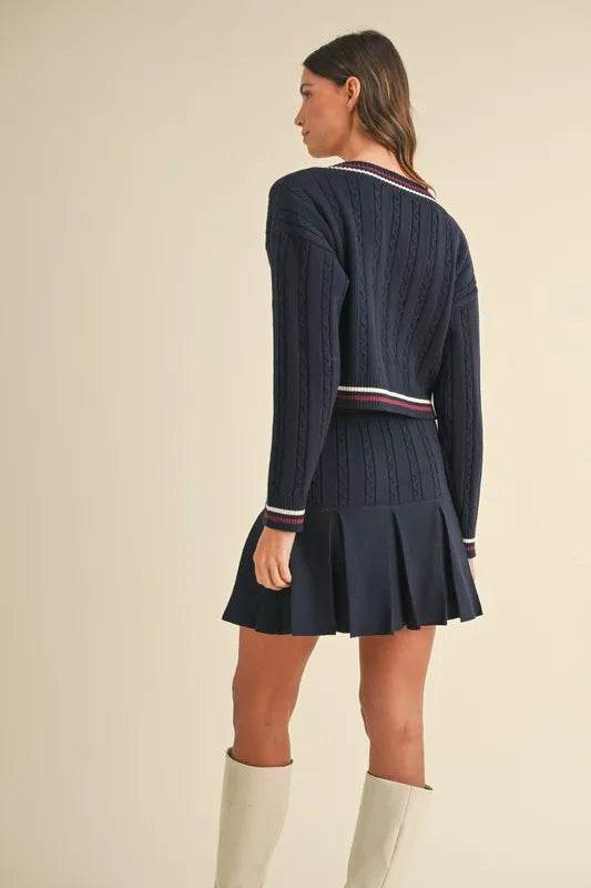 Cable-Knit Sweater Set with Pleated Skirt - Akana Style
