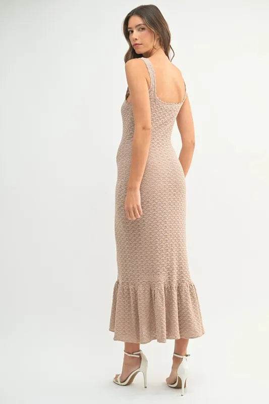 Ruffled Hem Crochet Knit Midi Dress for Effortless Style - Akana Style