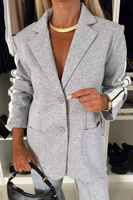 Full Size Contrast Lapel Collar Set - Stylish Top and Pants Outfit - Akana Style