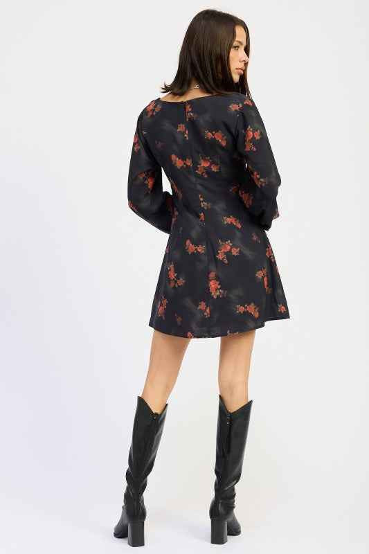MINI LONG SLEEVE DRESS WITH SQUARE NECKLINE