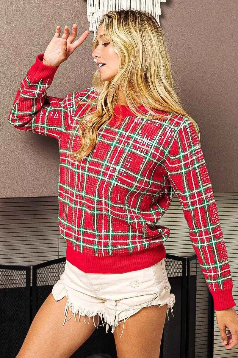 Clear Sequin Plaid Sweater