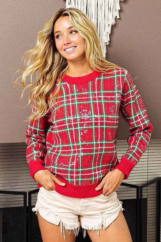 Clear Sequin Plaid Sweater