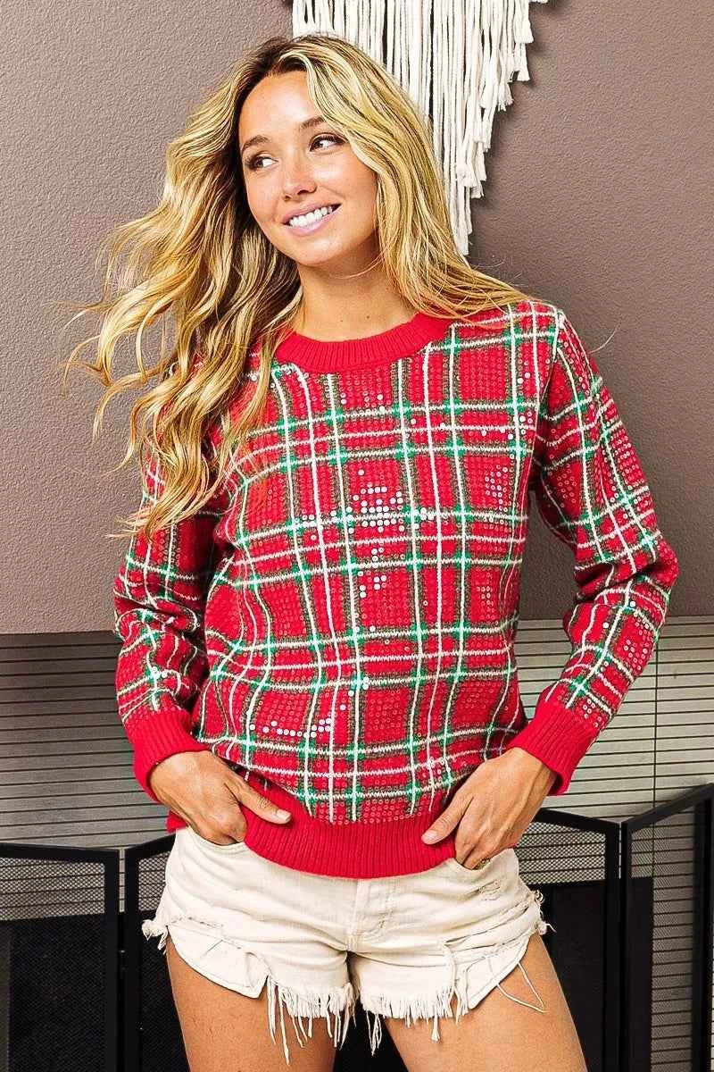 Clear Sequin Plaid Sweater