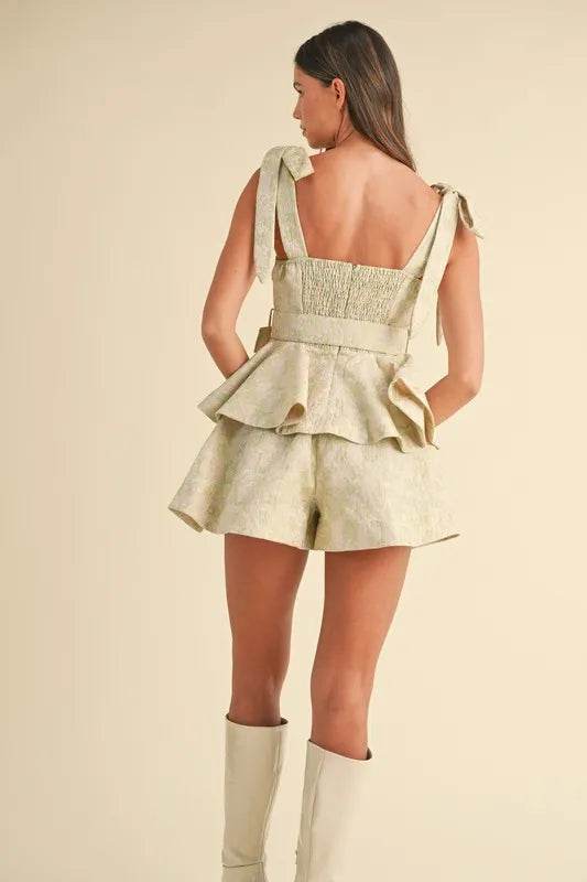 Jacquard Floral Peplum Set with Flare Shorts for Stylish Summer Outfits - Akana Style