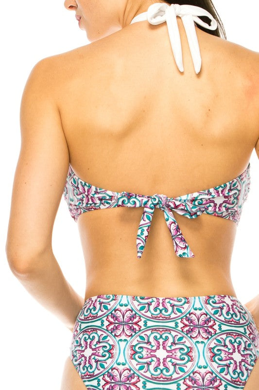 TWO PIECE FLORAL PRINTS CRISS CROSS HALTER BIKINI - Akana