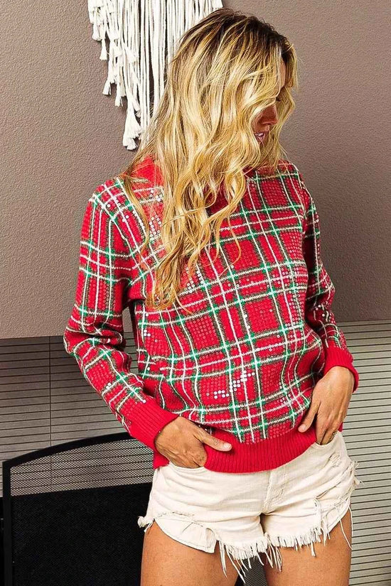 Clear Sequin Plaid Sweater