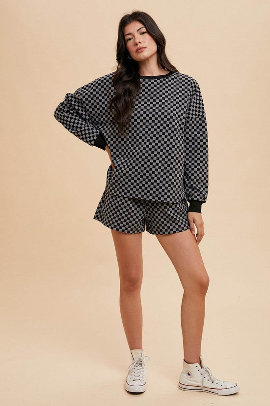 Checkered Top and Shorts Set with Round Neck Design - Akana Style