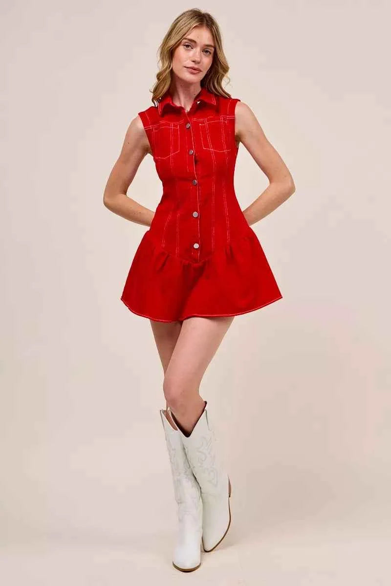 SO ME Button Down Sleeveless Collared Game Day Mini Dress