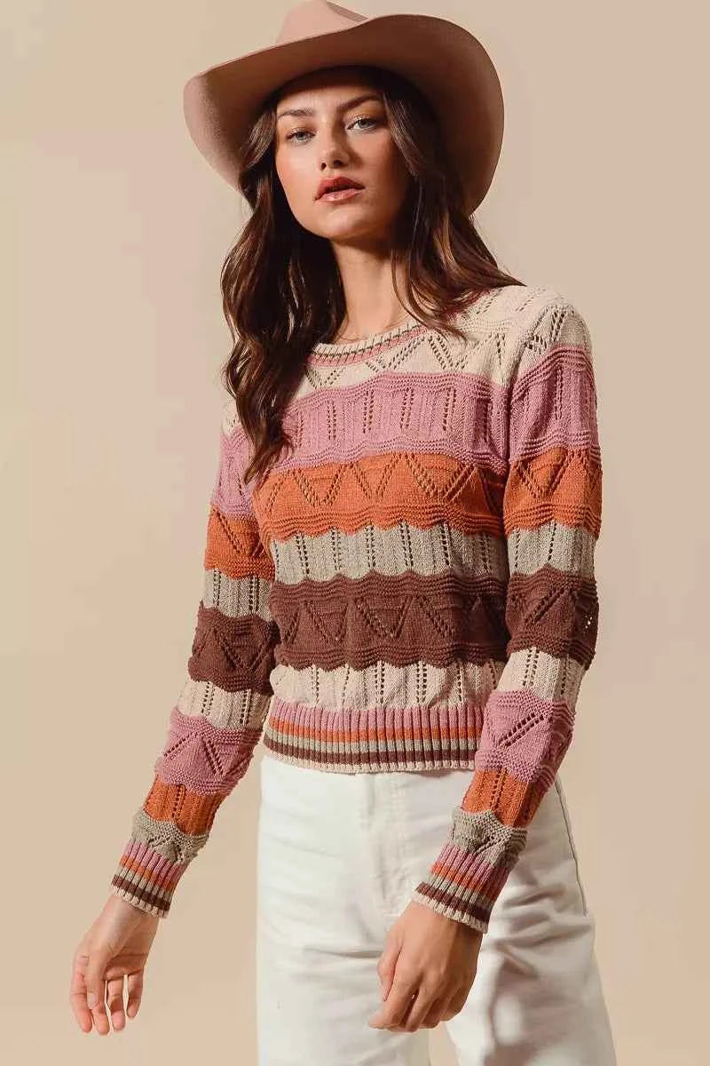 SO ME Multi Color Wavy Stripe Sweater Top
