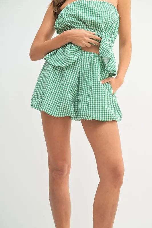 Gingham Tube Top Shorts Set for Effortless Summer Style - Akana Style