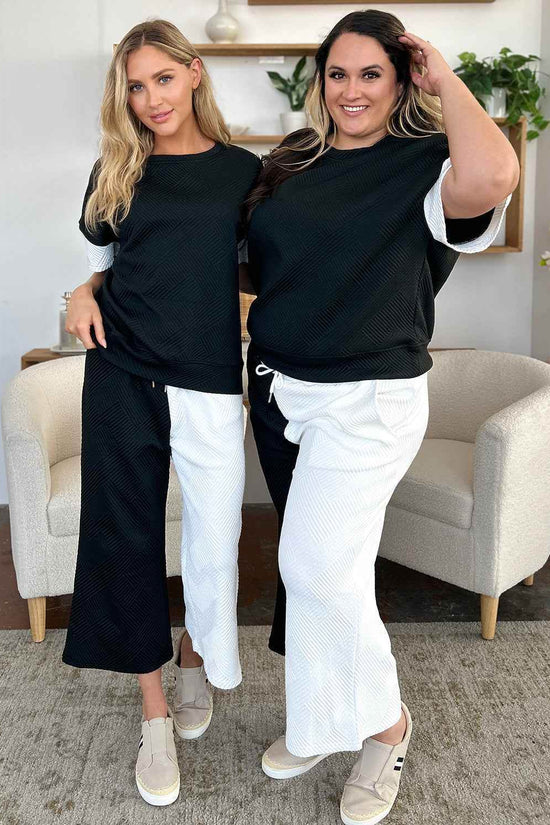 Double Take T-Shirt and Pants Set - Full Size Texture Contrast Outfit - Akana Style