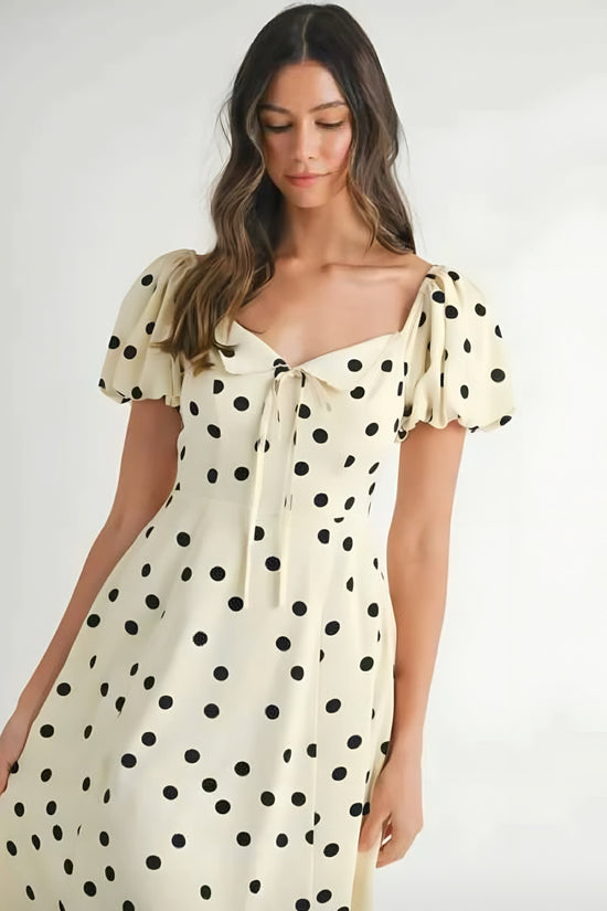 Polka Dot Puff Sleeve Midi Dress