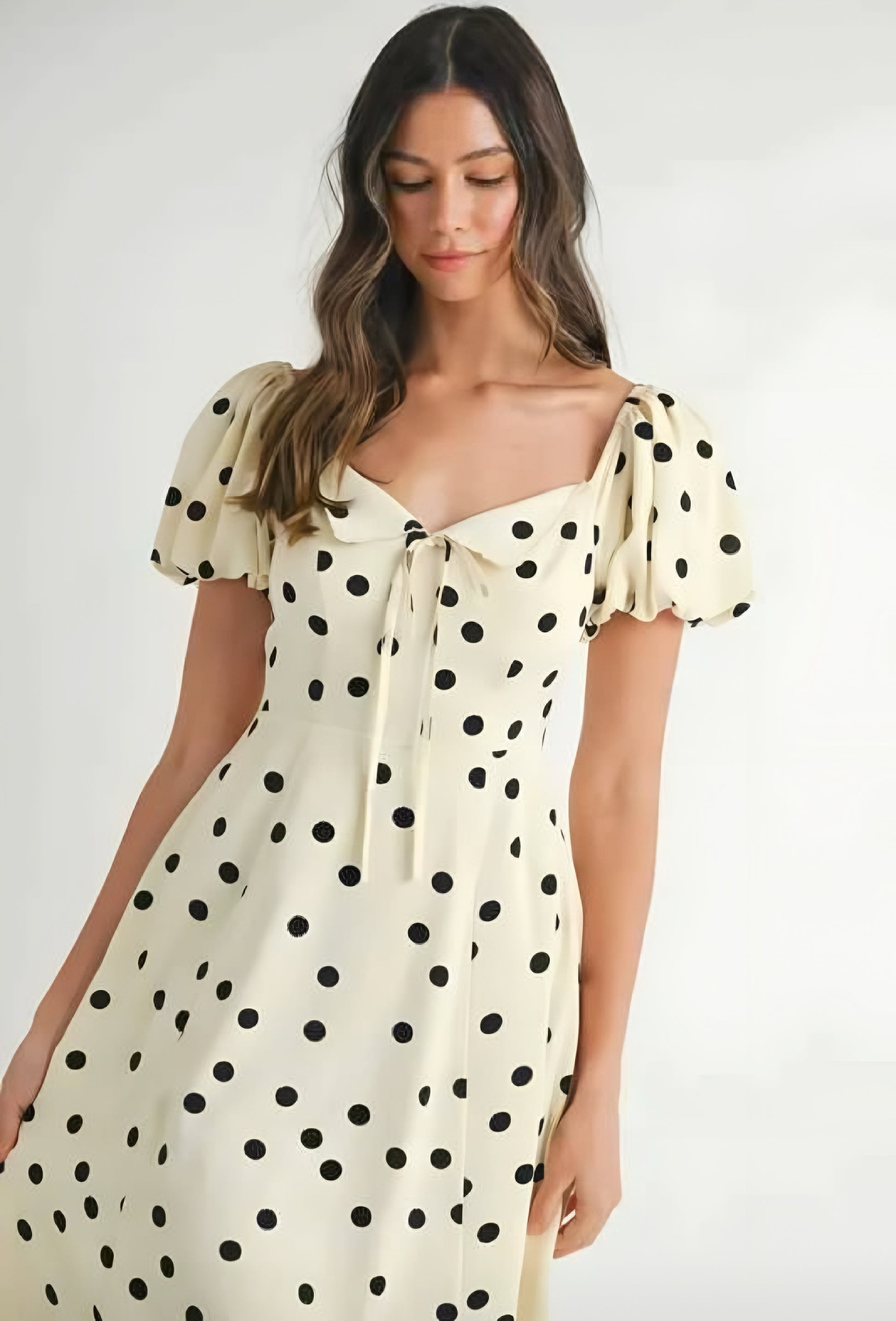 Polka Dot Puff Sleeve Midi Dress