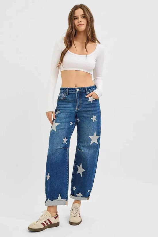 Mid Rise Star Printed Jeans - Akana Style