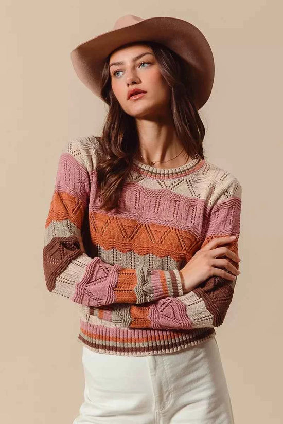 SO ME Multi Color Wavy Stripe Sweater Top