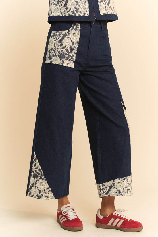 Lace Applique Wide Leg Jeans - Akana Style