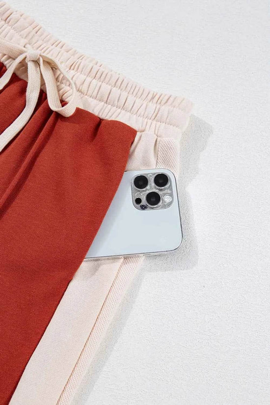 Drawstring Wide Leg Pants with Contrast Design - Akana Style