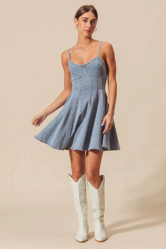 Line Fit Flare Denim Dress for Effortless Style and Fashion - Akana Style