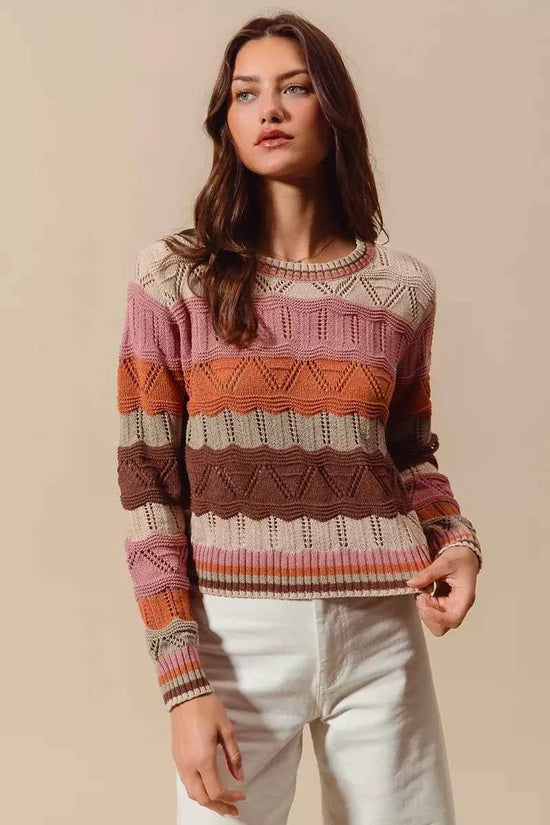 SO ME Multi Color Wavy Stripe Sweater Top