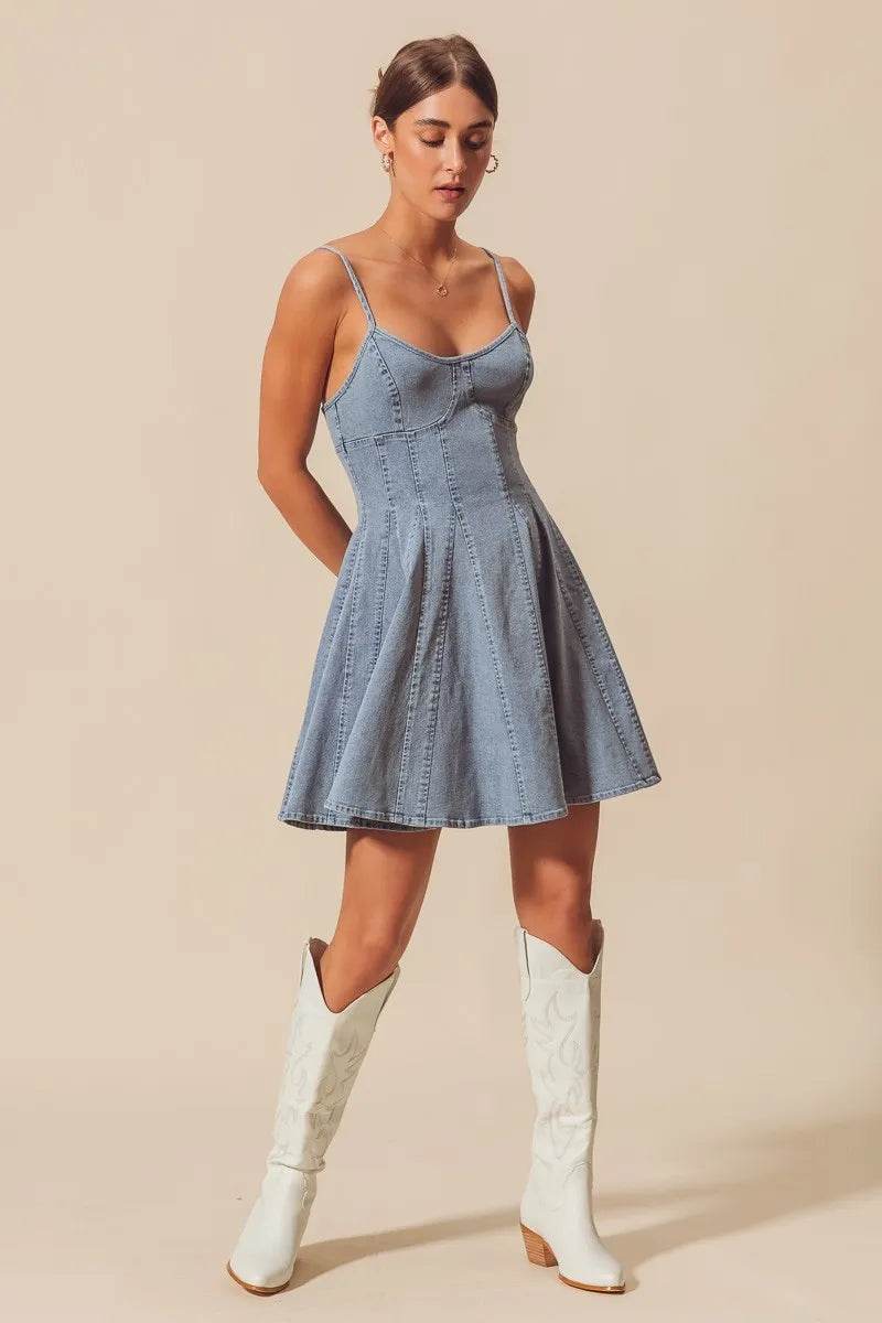 Line Fit Flare Denim Dress for Effortless Style and Fashion - Akana Style
