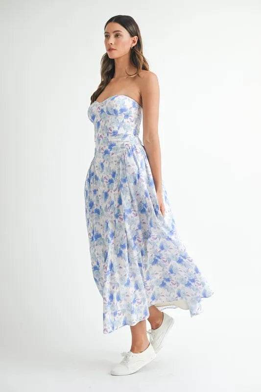 Sweetheart Neckline Floral Midi Dress for Effortless Elegance - Akana Style