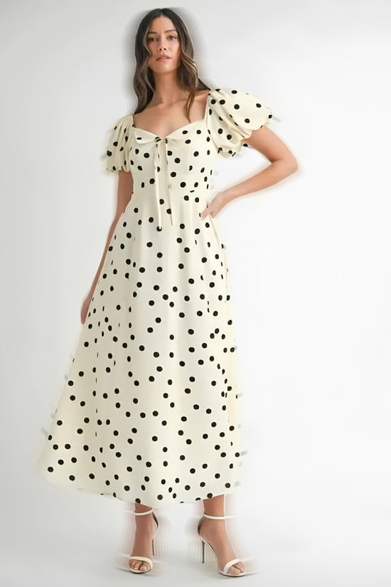 Polka Dot Puff Sleeve Midi Dress