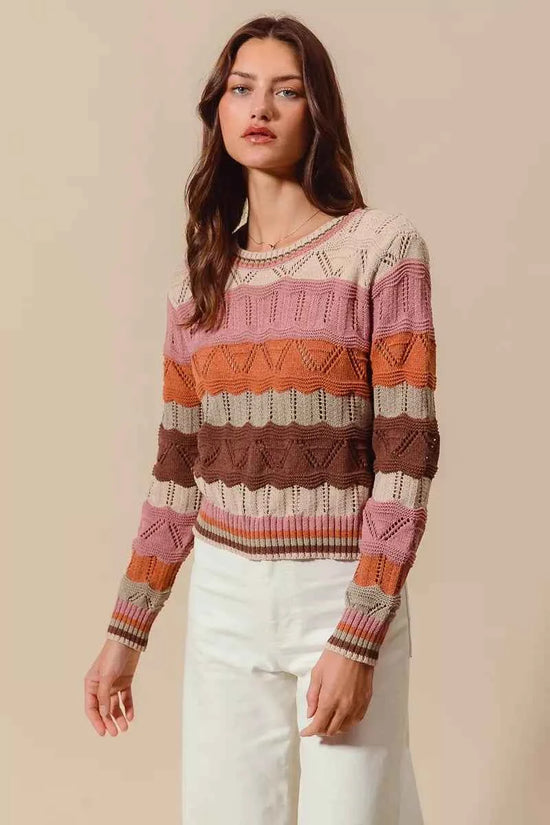 SO ME Multi Color Wavy Stripe Sweater Top