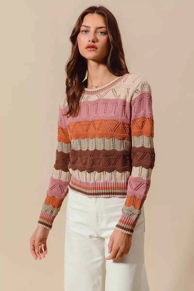 SO ME Multi Color Wavy Stripe Sweater Top